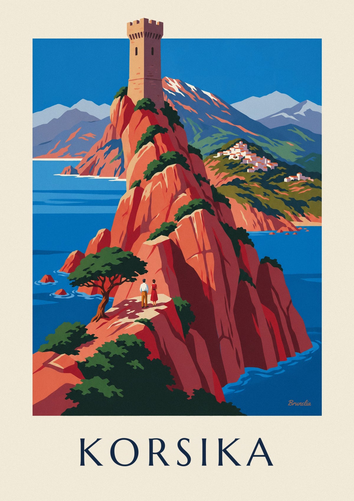 Poster wilde Küste Korsikas, rote Klippen und Monte Cinto