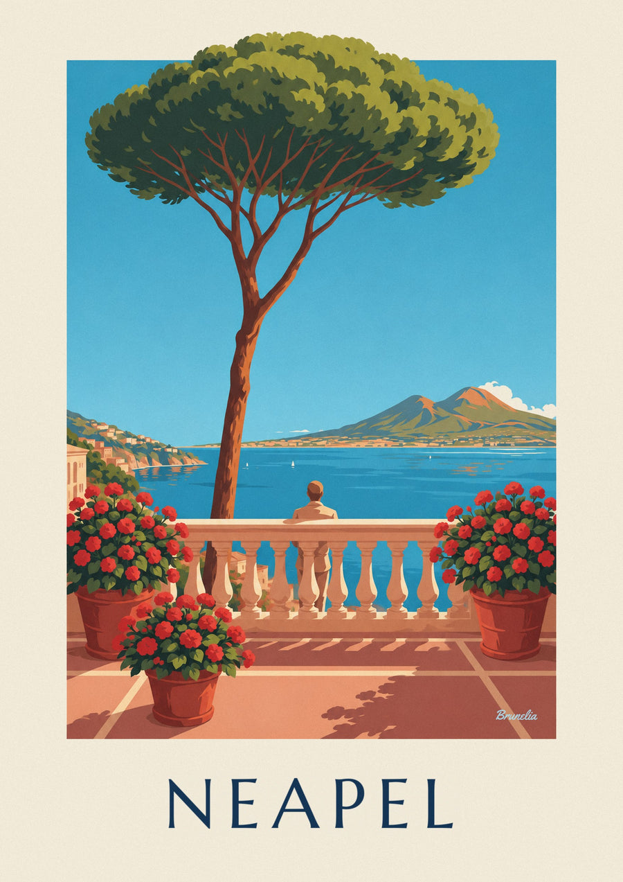 Poster Neapel Bucht und Vesuv, Blick von der Terrasse