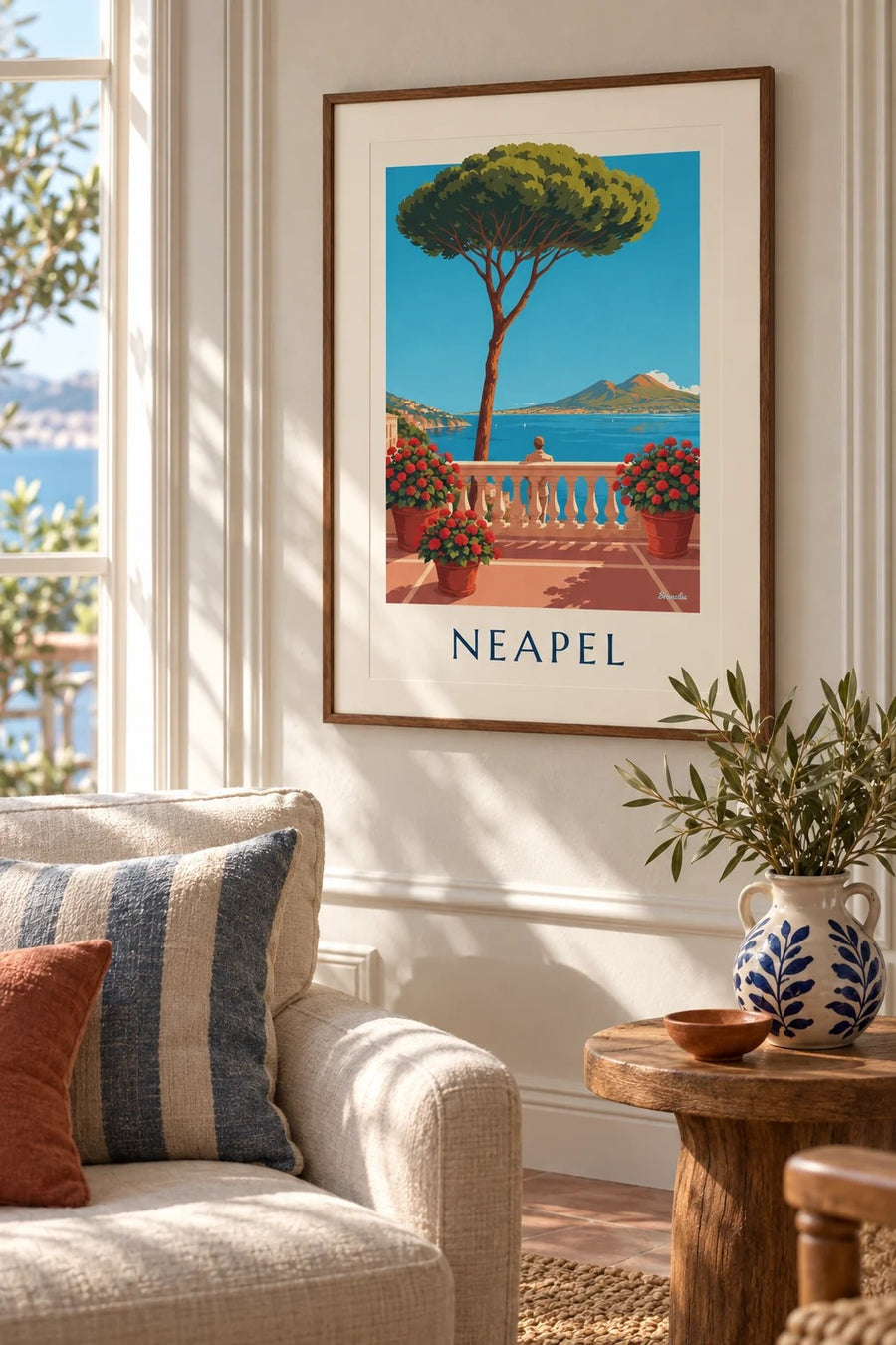 Poster Neapel Bucht und Vesuv, Blick von der Terrasse: kleines A4-Format, gerahmt
