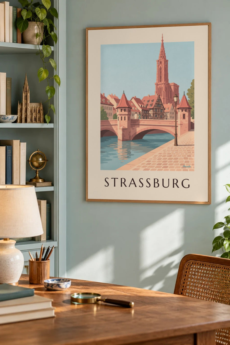 Poster Straßburger Münster und mittelalterliche Brücke: gerahmt an der Wand