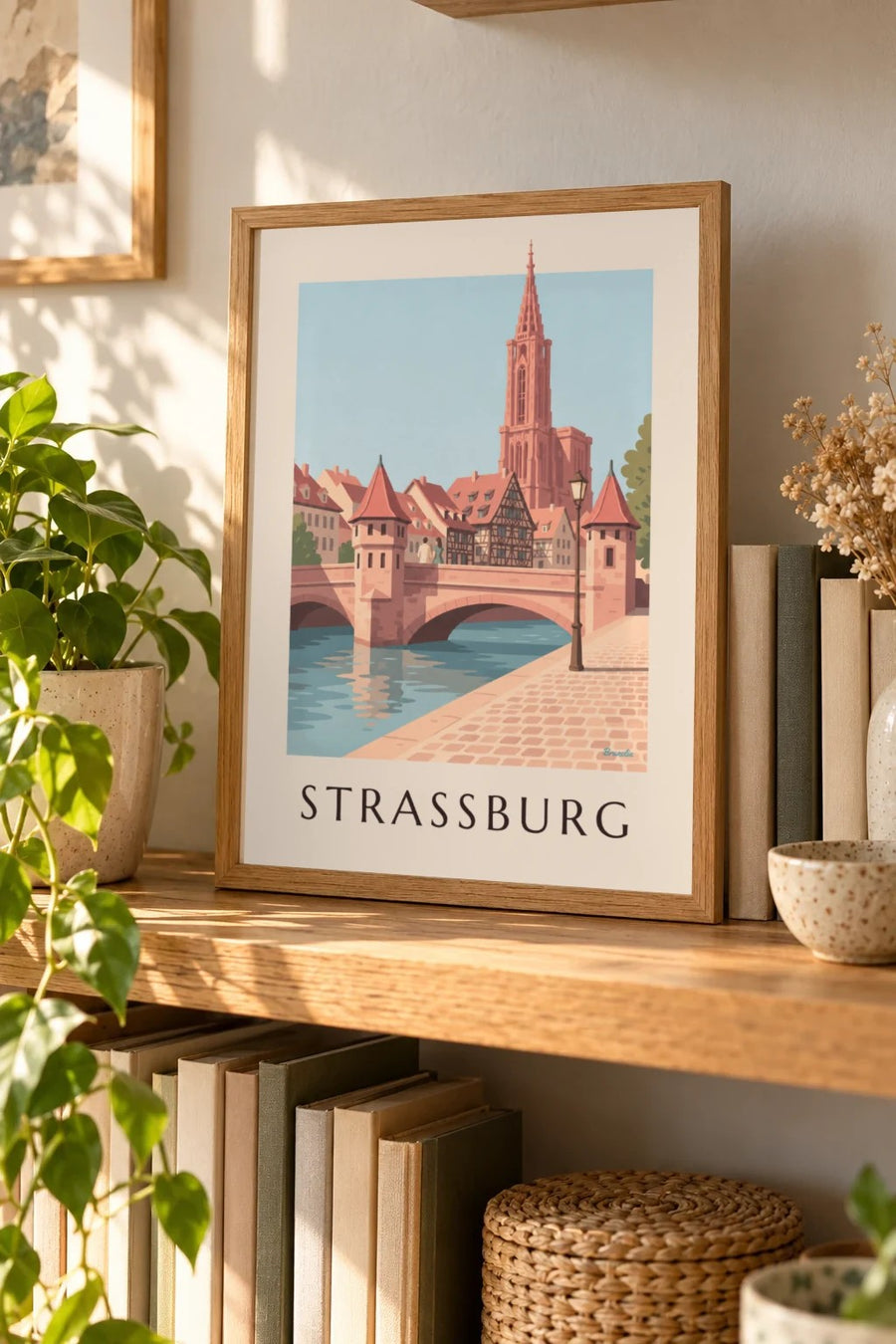 Poster Straßburger Münster und mittelalterliche Brücke: kleines A4-Format, gerahmt