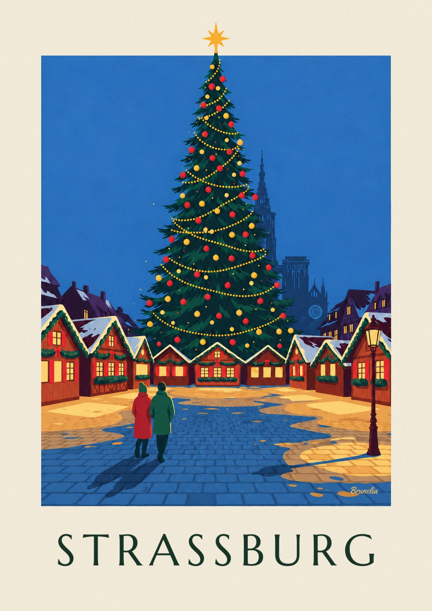 Poster Weihnachtsmarkt in Straßburg auf der Place Kléber: Detail in Nahaufnahme