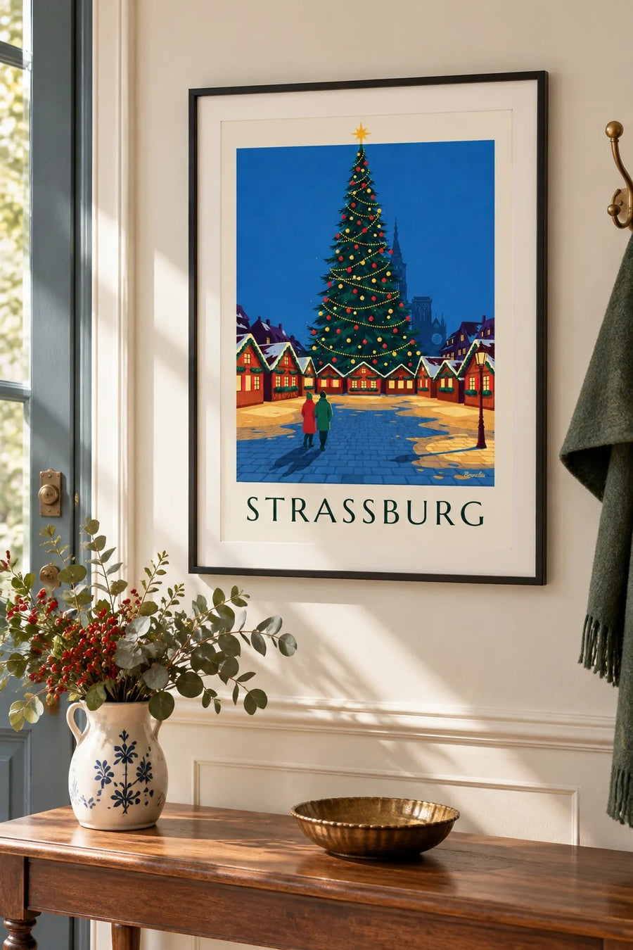 Poster Weihnachtsmarkt in Straßburg auf der Place Kléber: im Format A4 gerahmt