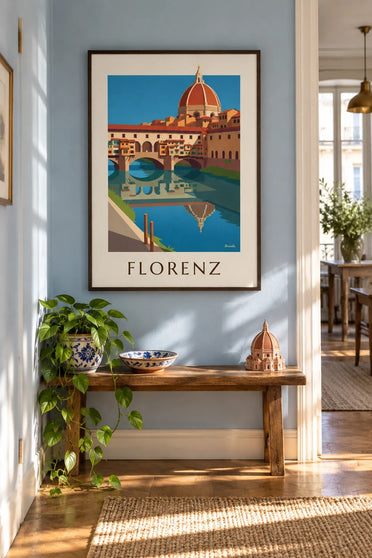 Poster Ponte Vecchio und Arno in Florenz: gerahmt an der Wand
