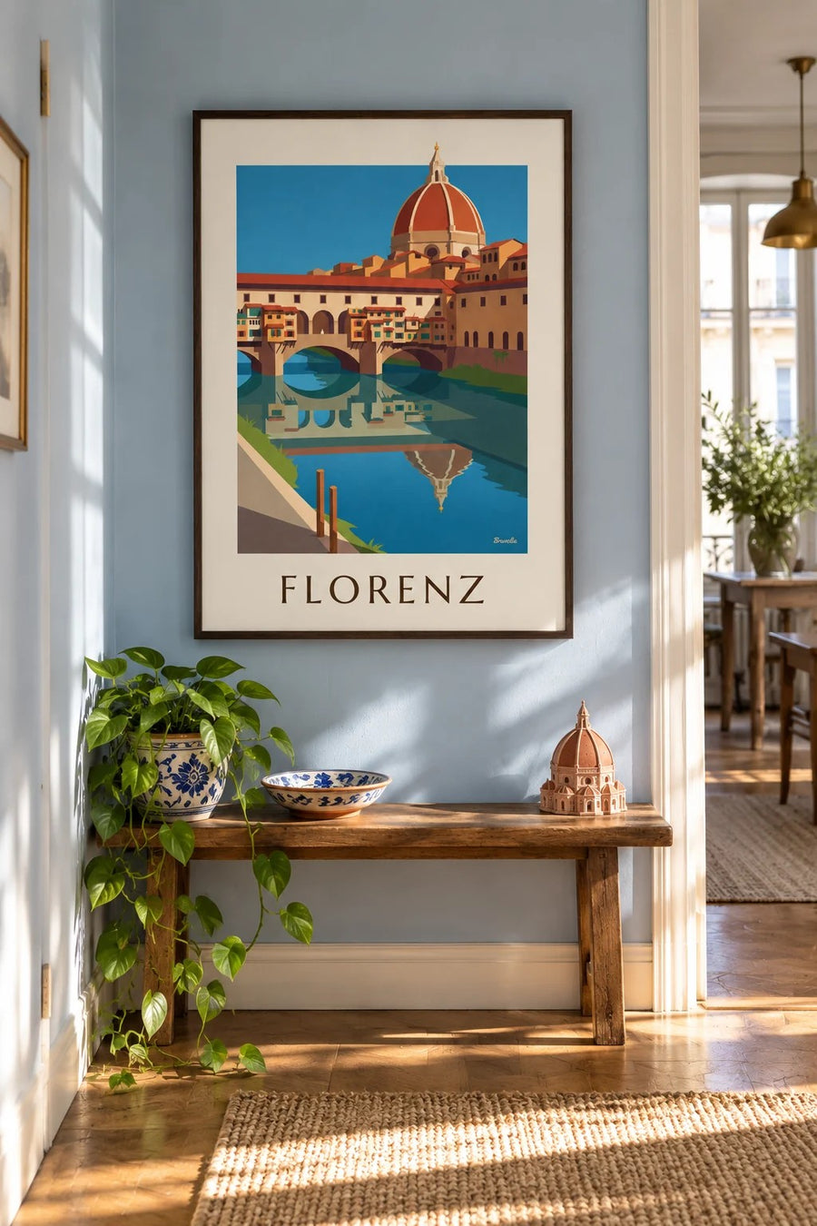 Poster Ponte Vecchio und Arno in Florenz: gerahmt an der Wand