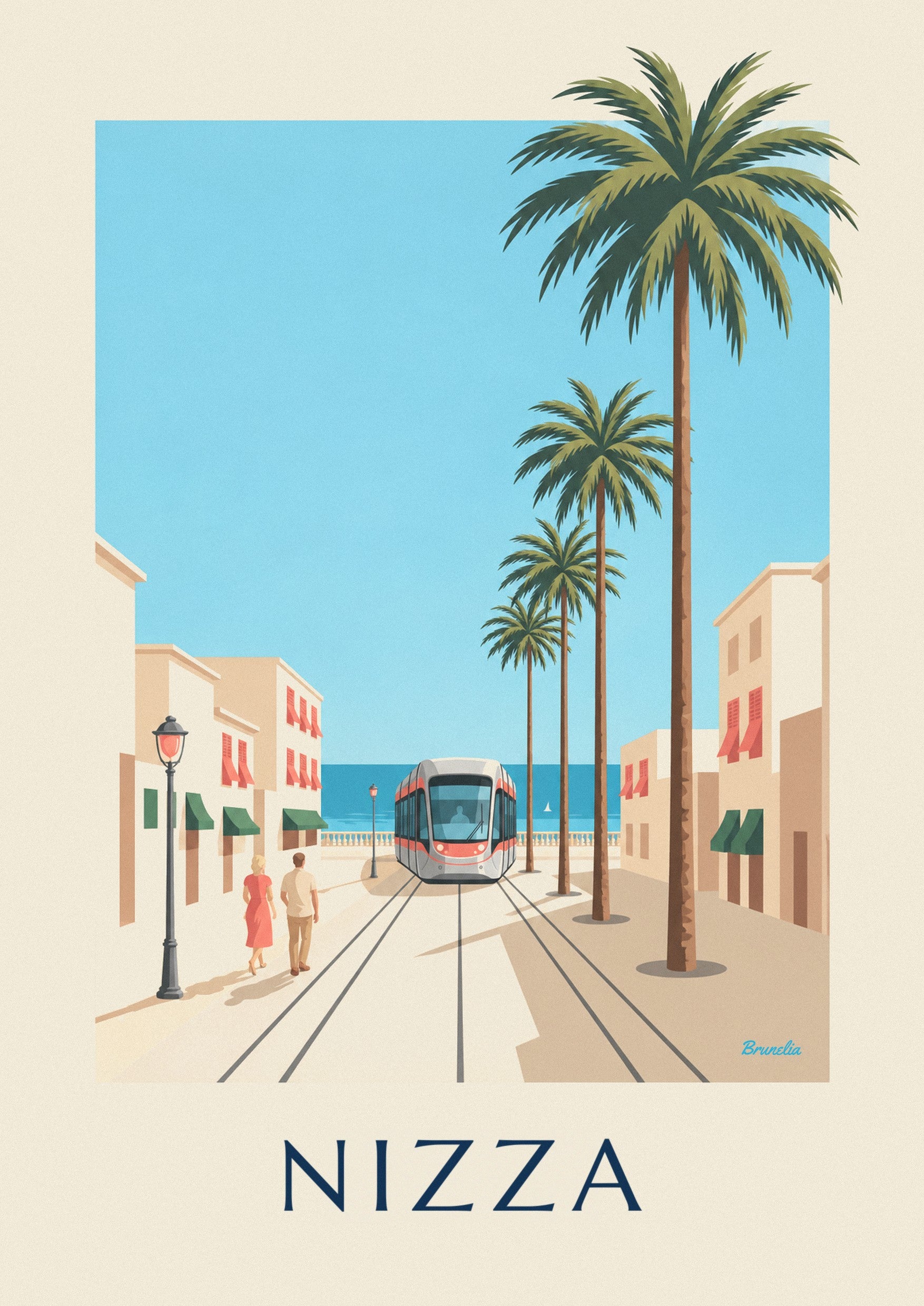 Poster Straßenbahn von Nizza und das Mittelmeer: Detail in Nahaufnahme