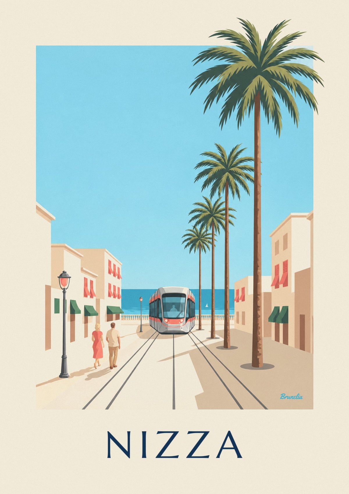 Poster Straßenbahn von Nizza und das Mittelmeer