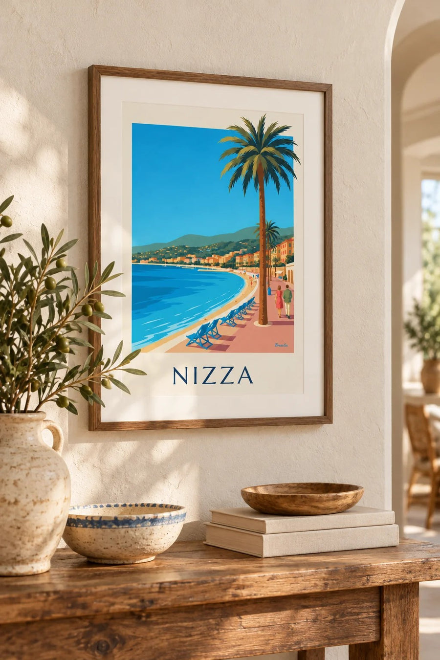 Poster Promenade des Anglais und Baie des Anges in Nizza: kleines Format A4 im Rahmen