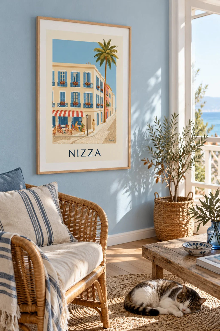 Poster Terrasse und schmiedeeiserne Balkone in Nizza: gerahmt an der Wand
