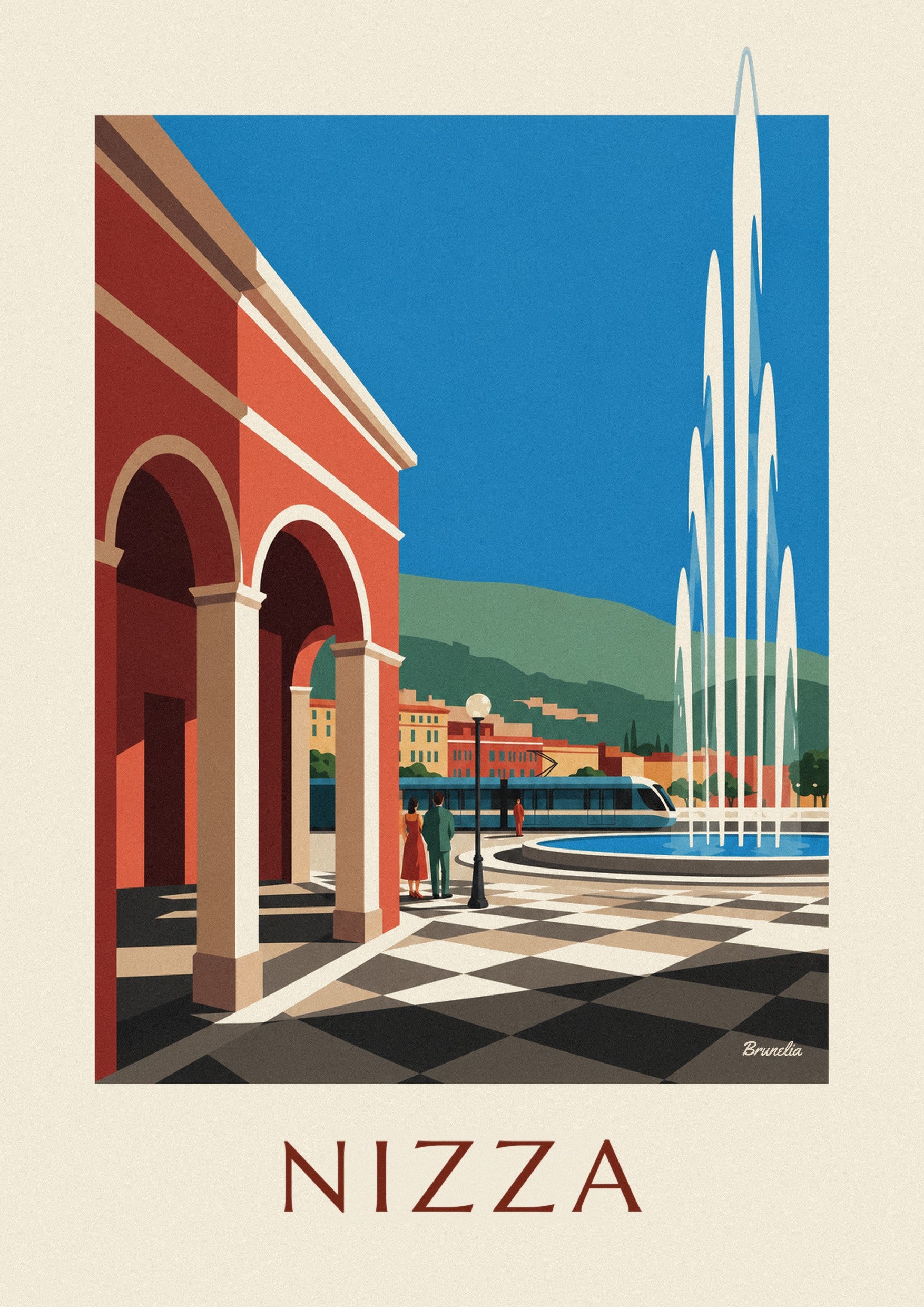 Poster Place Masséna mit ihren roten Fassaden in Nizza: Detail in Nahaufnahme