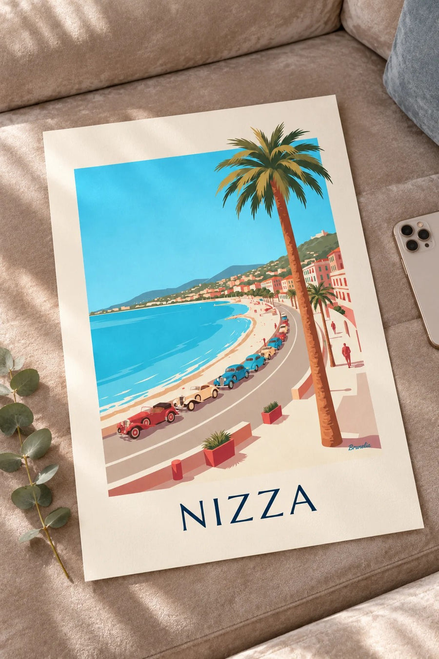 Poster Oldtimer auf der Promenade des Anglais in Nizza: auf einem Tisch abgestellt