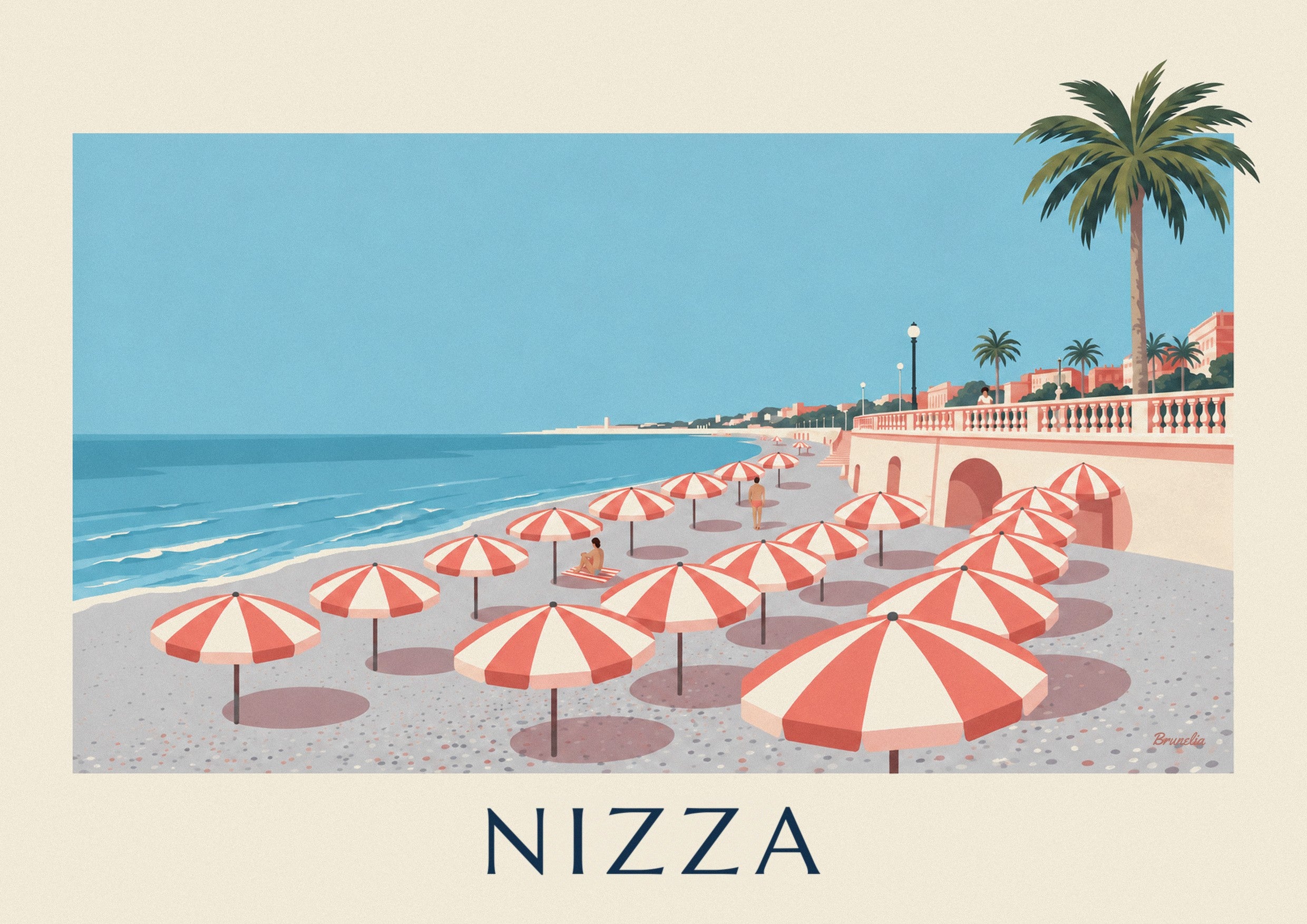 Poster gestreifte Sonnenschirme am Strand von Nizza, Baie des Anges: Detail in Nahaufnahme