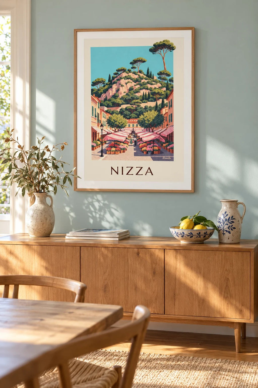 Poster Blumenmarkt Cours Saleya in Nizza: gerahmt an der Wand