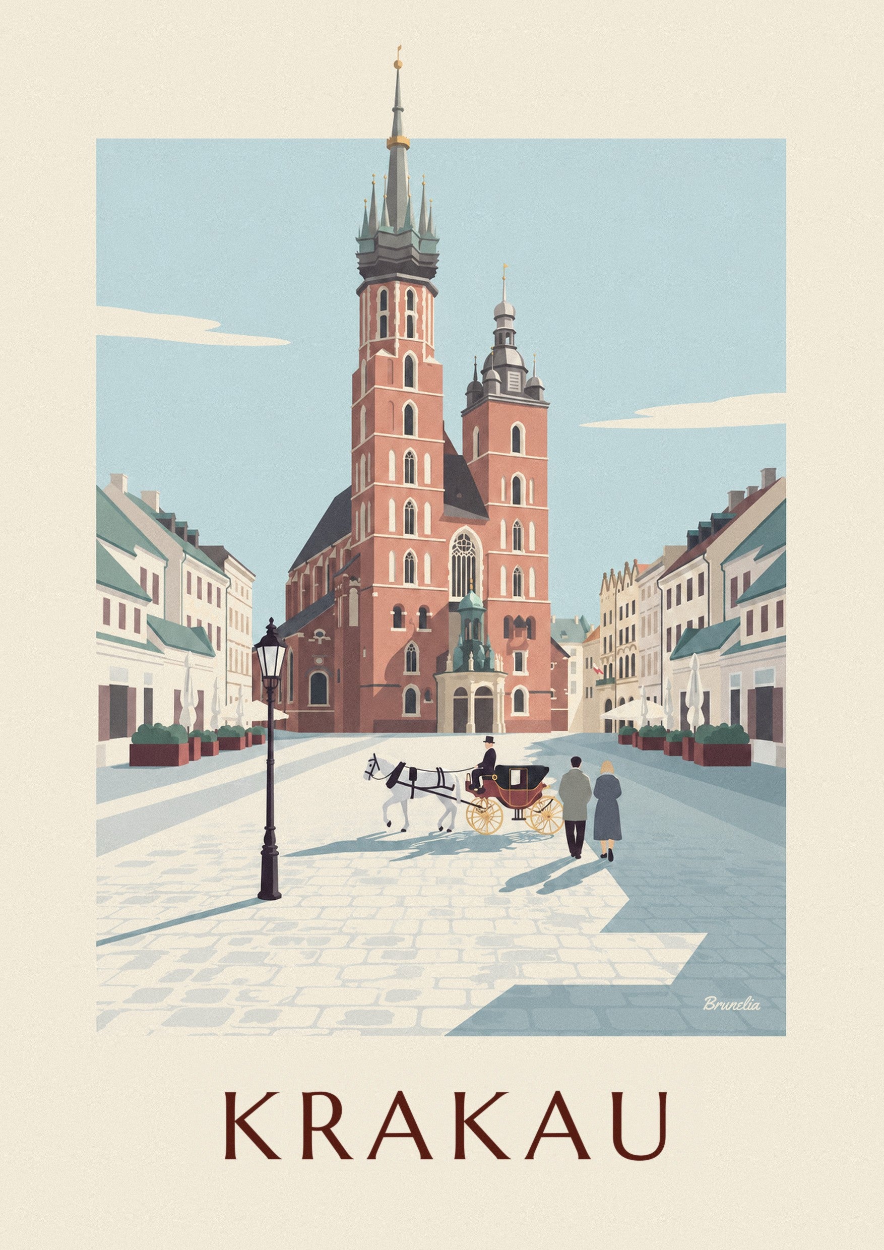 Poster Marienkirche und Kutsche auf dem Krakauer Hauptmarkt: Detail in Nahaufnahme