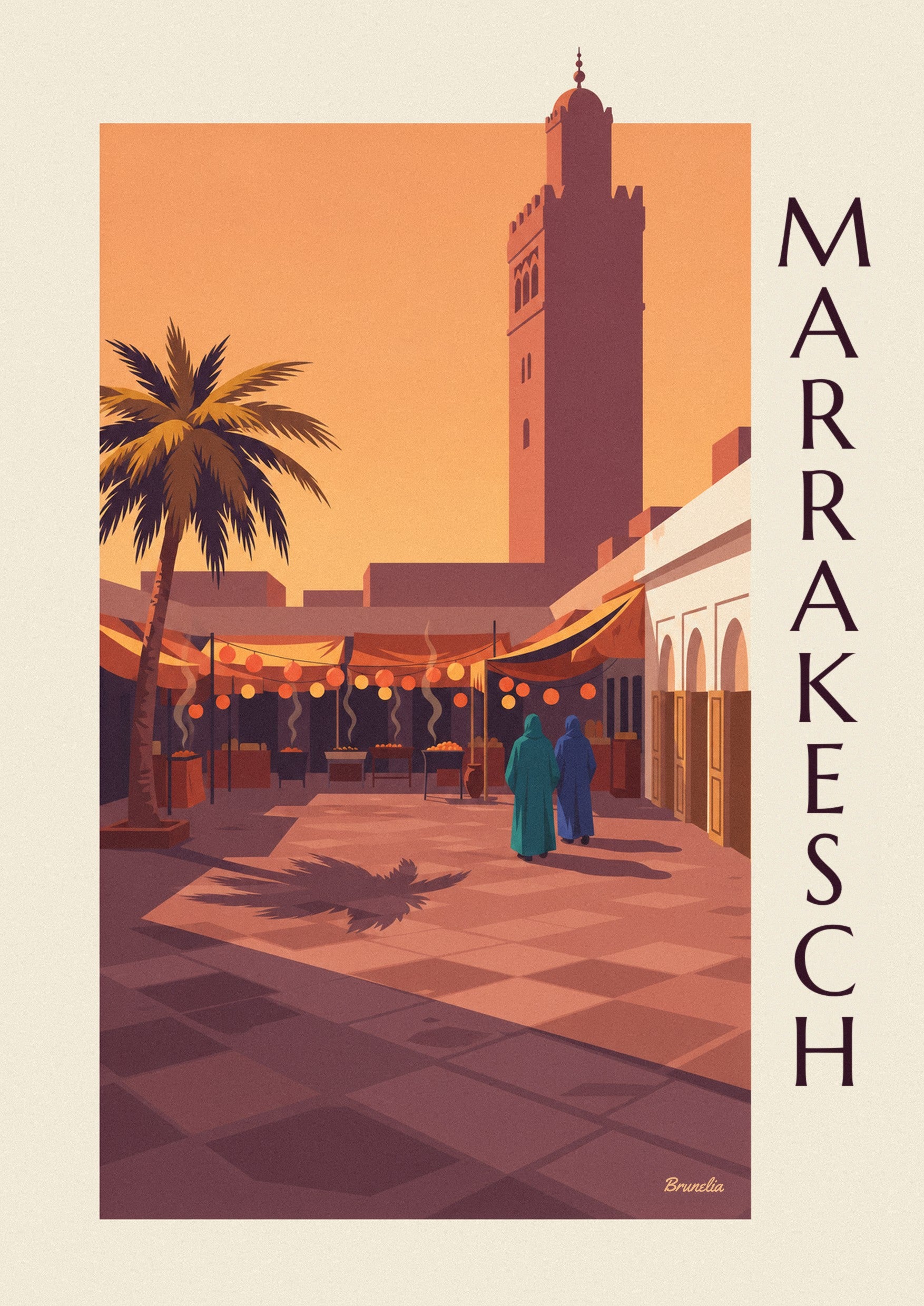 Poster Jemaa el-Fna in Marrakesch im Abendlicht: Detail in Nahaufnahme