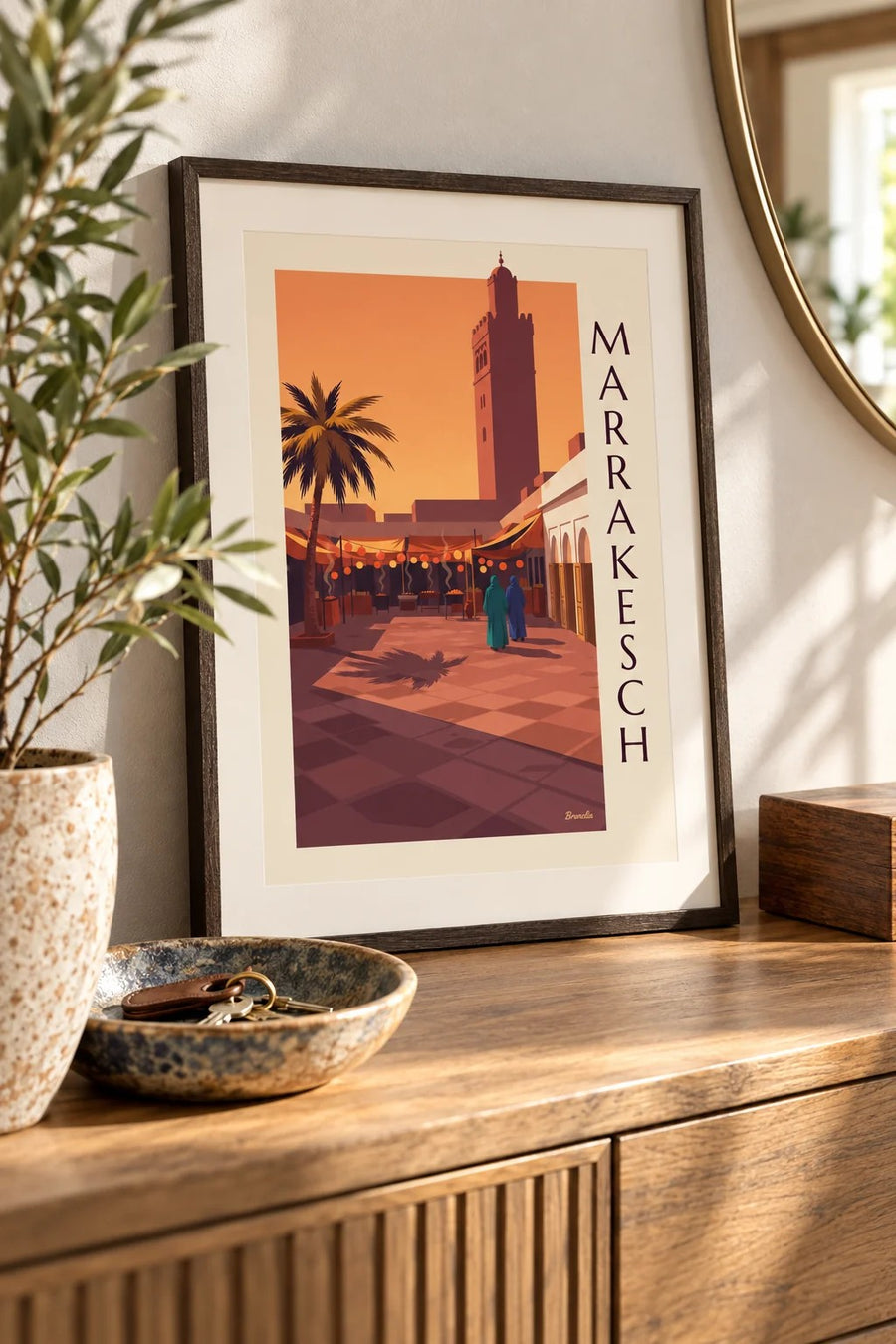 Poster Jemaa el-Fna in Marrakesch im Abendlicht: kleines Format A4 im Rahmen
