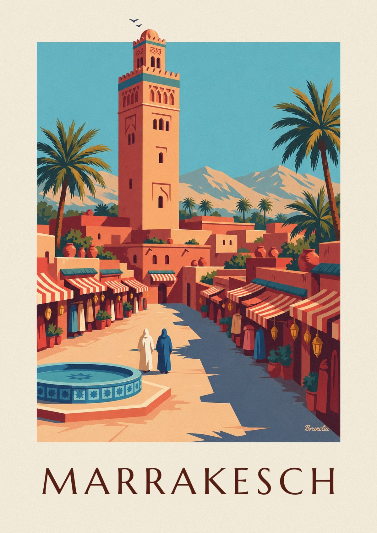 Poster Medina von Marrakesch und Minarett der Koutoubia