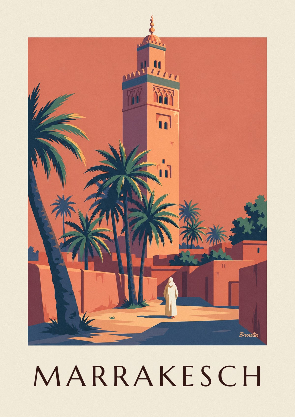 Poster Koutoubia-Minarett im Abendlicht in Marrakesch
