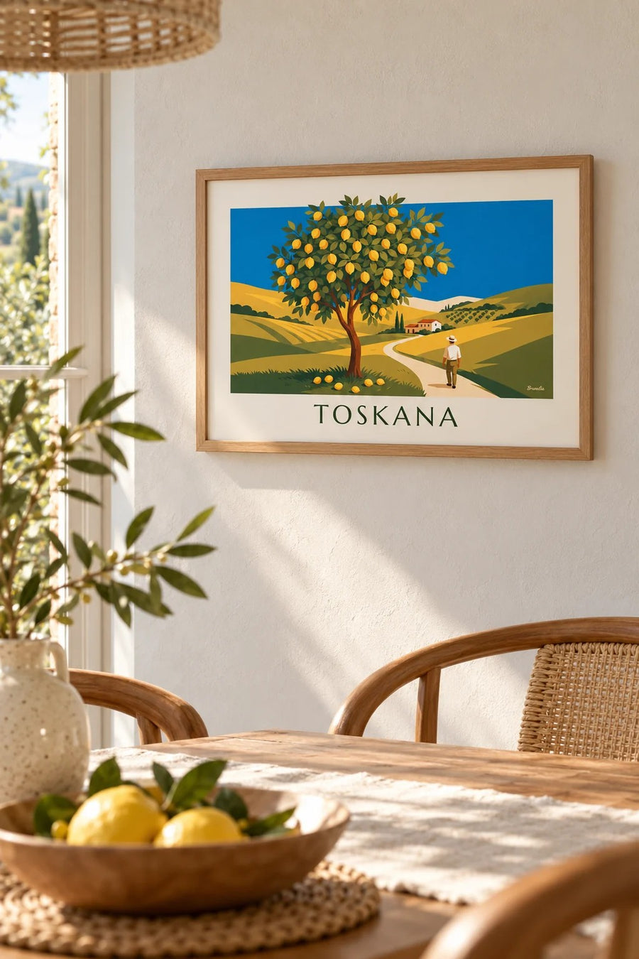 Poster Zitronenbaum in einem toskanischen Garten in der Sonne: kleines A4-Format im Rahmen