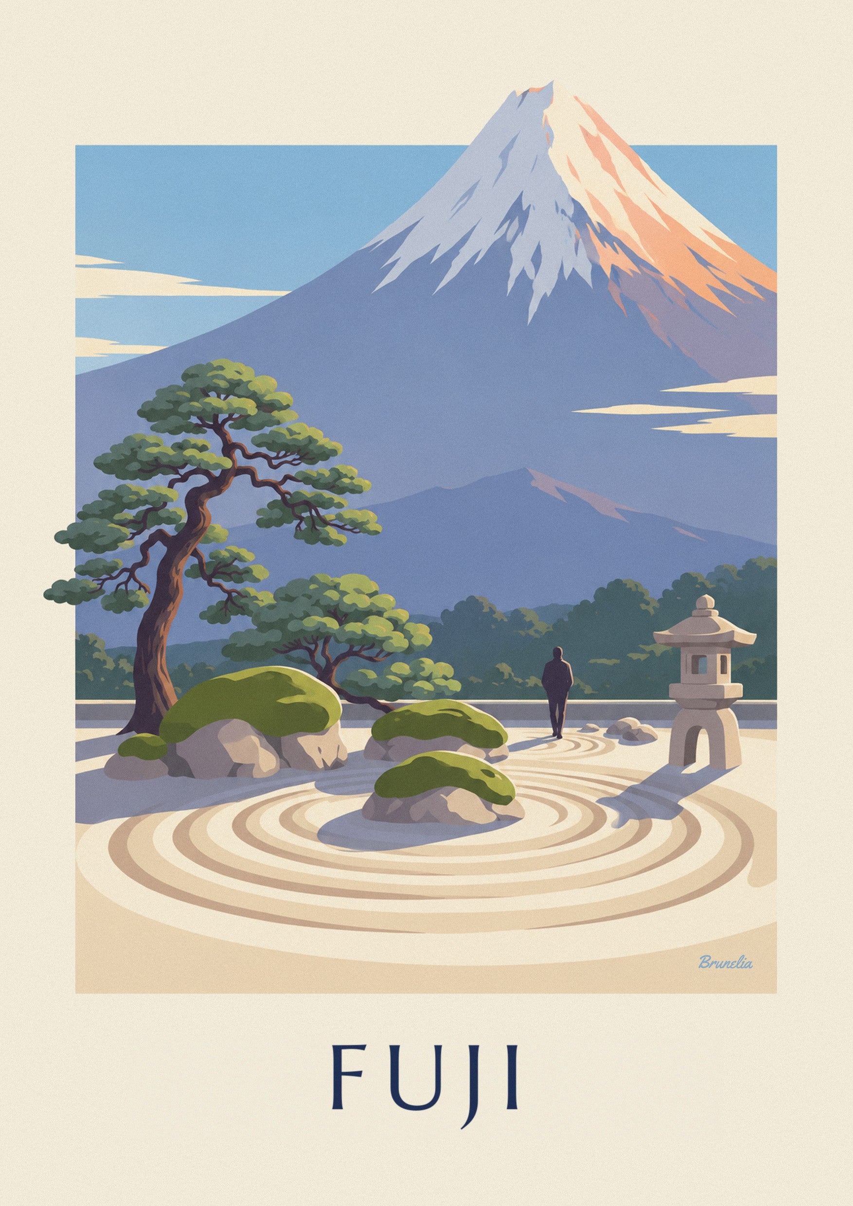 Poster japanischer Zen-Garten vor dem Fuji: Detail in Nahaufnahme