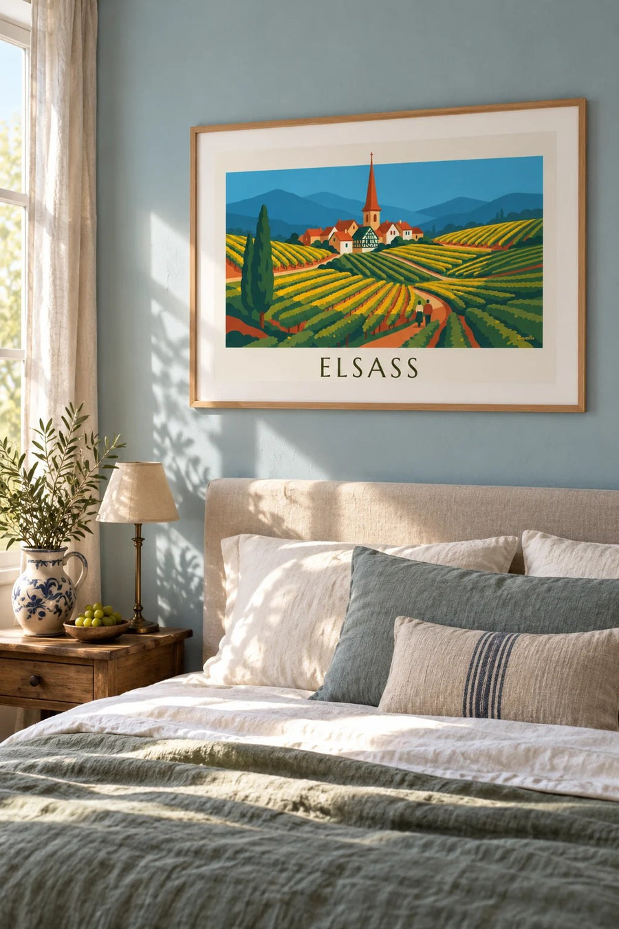 Poster Weinstraße und Weinberge in Terrassen im Elsass: gerahmt an der Wand