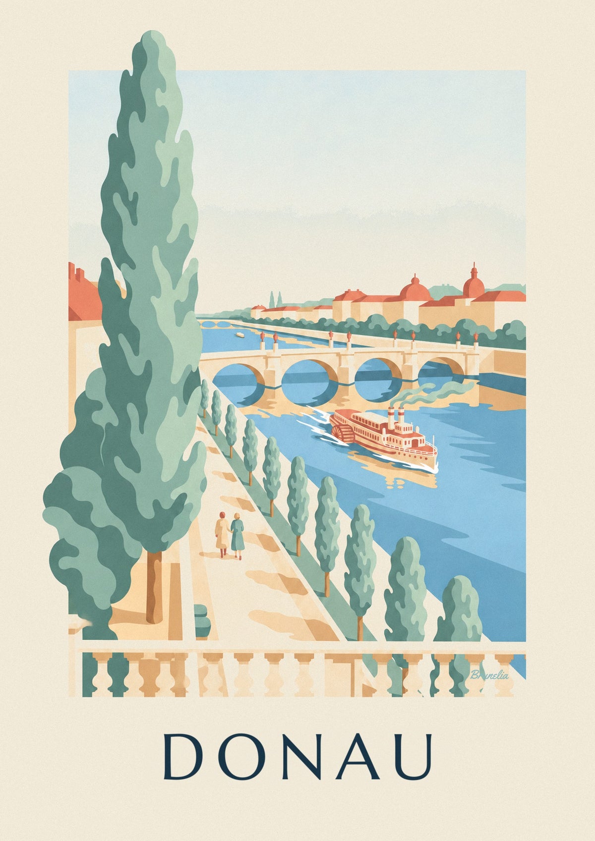 Poster Spaziergang an der Donau mit Raddampfer
