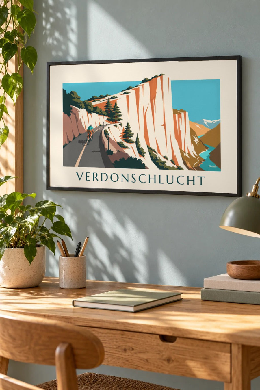 Poster Radfahrer auf der Straße durch die Verdonschlucht: kleines Format A4 gerahmt