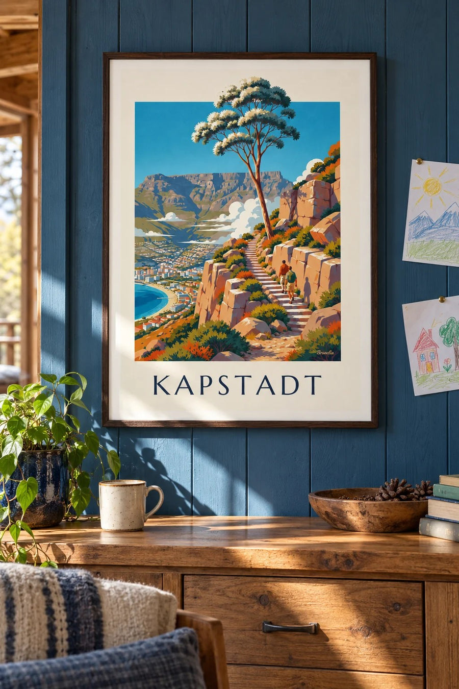 Poster Wanderung auf den Tafelberg in Kapstadt: gerahmt an der Wand