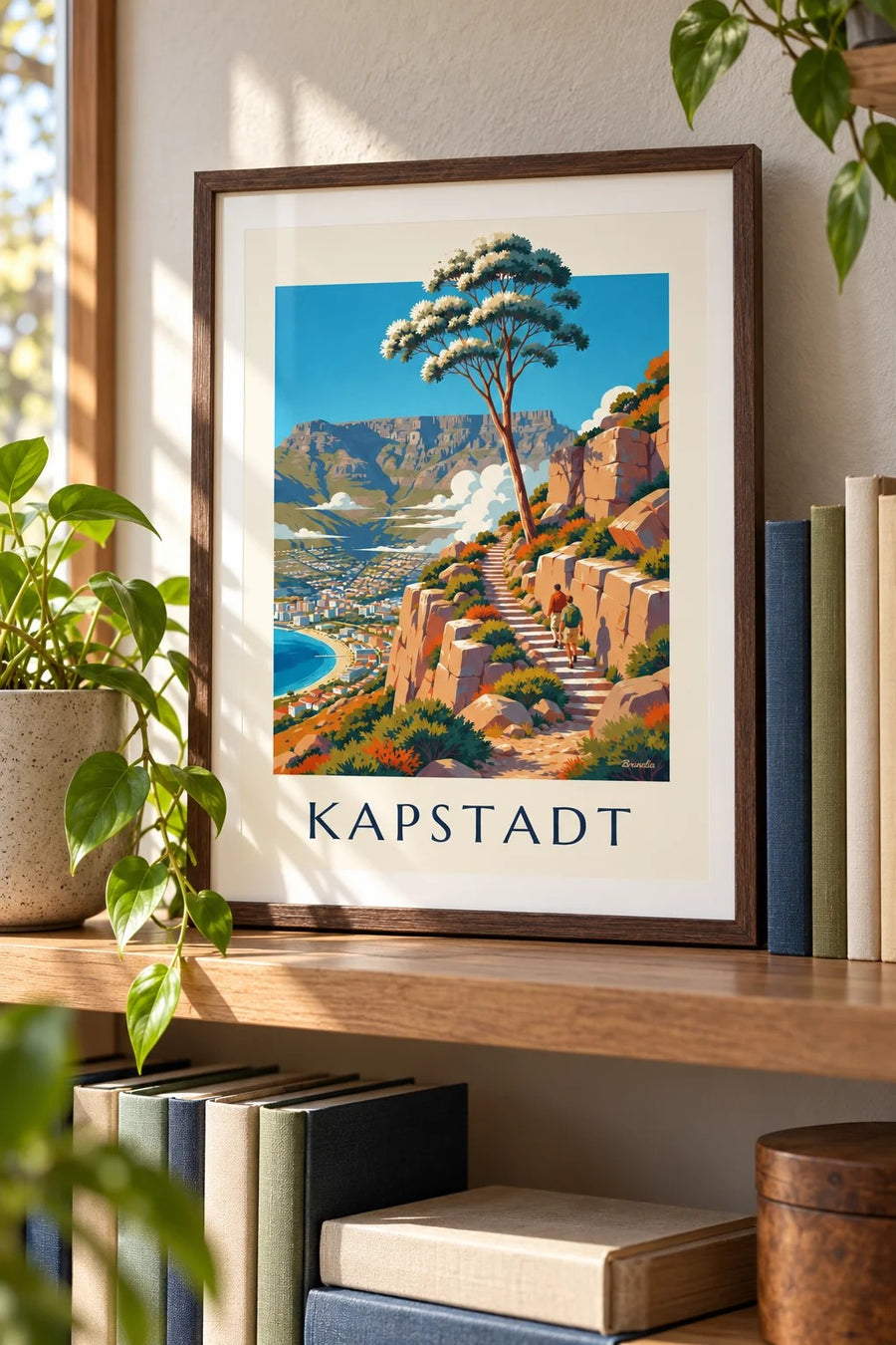 Poster Wanderung auf den Tafelberg in Kapstadt: kleines A4-Format im Rahmen