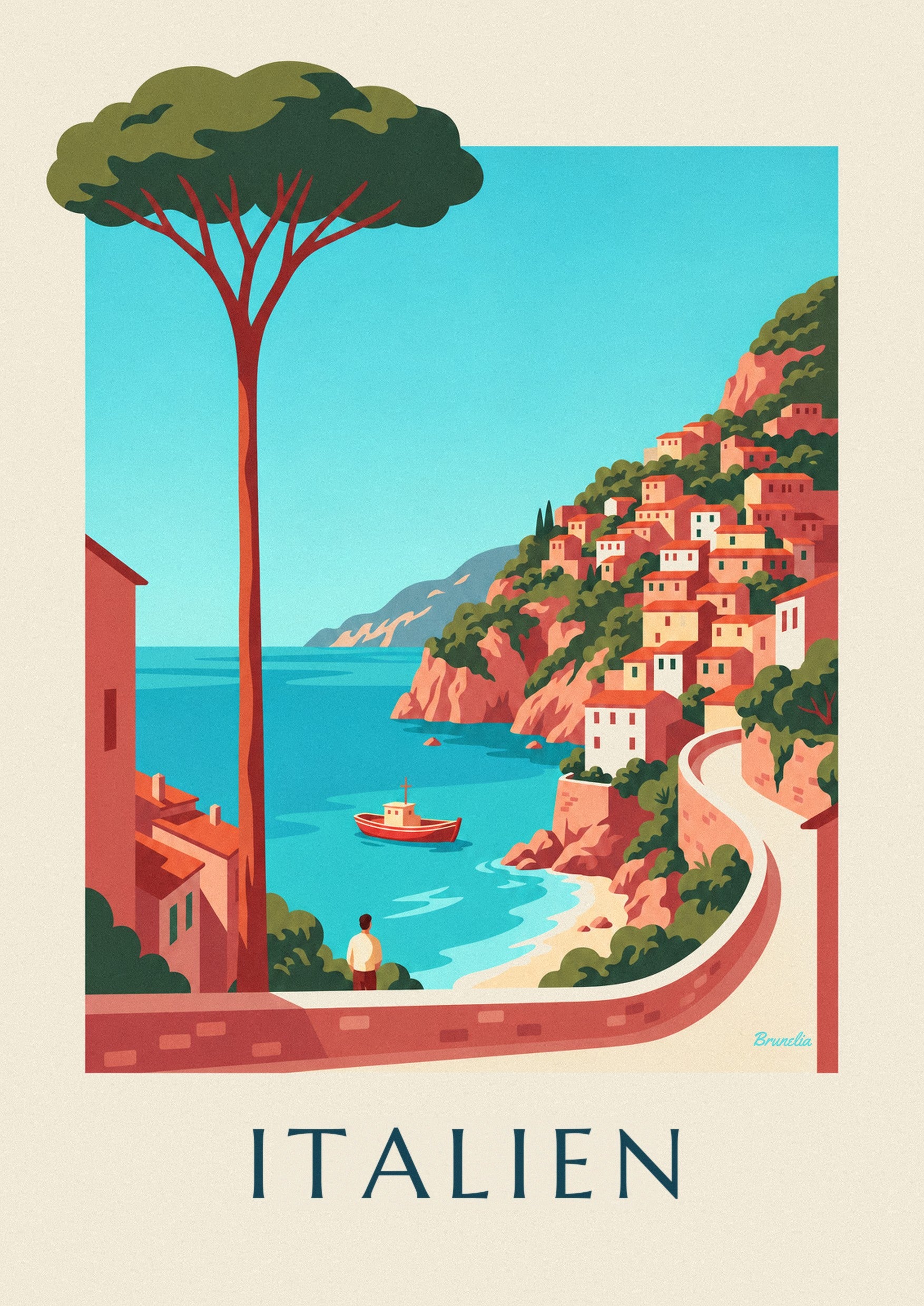 Poster italienische Küste, Pastelldörfer auf den Klippen: Detail in Nahaufnahme