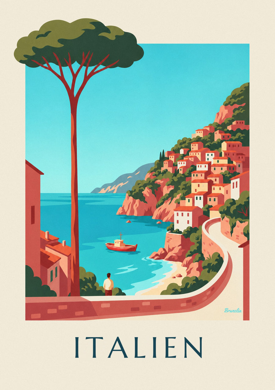 Poster italienische Küste, Pastelldörfer auf den Klippen