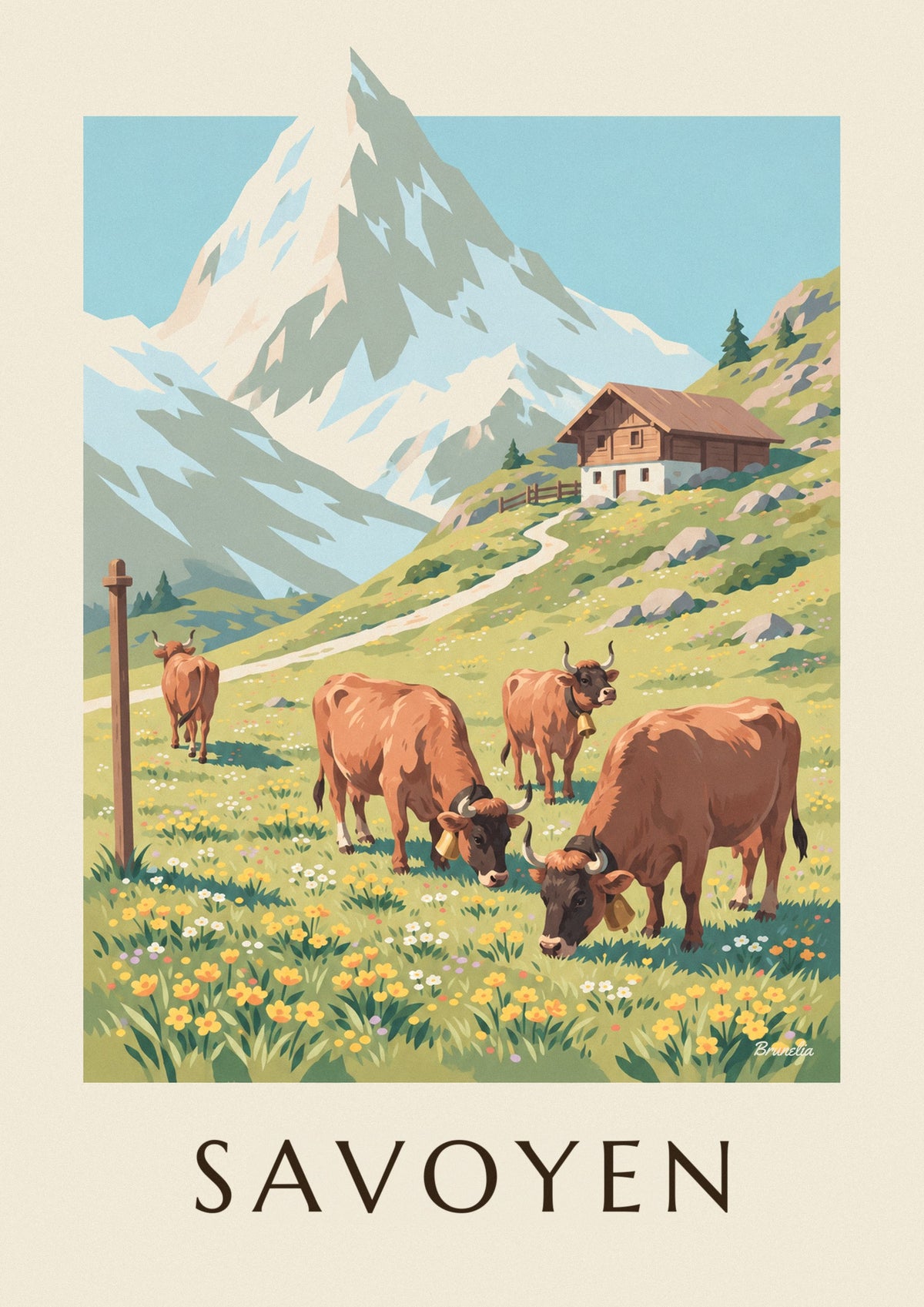 Poster Tarentaise-Kühe auf den Almen Savoyens