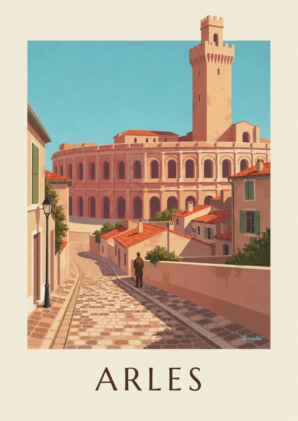 Arles Roman arena and Provence old town poster