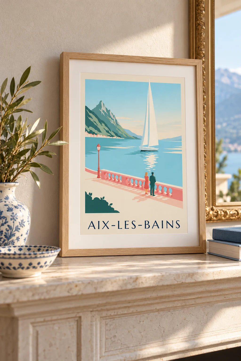 Bureau : mise en situation de Affiche voilier sur le lac du Bourget à Aix-les-Bains