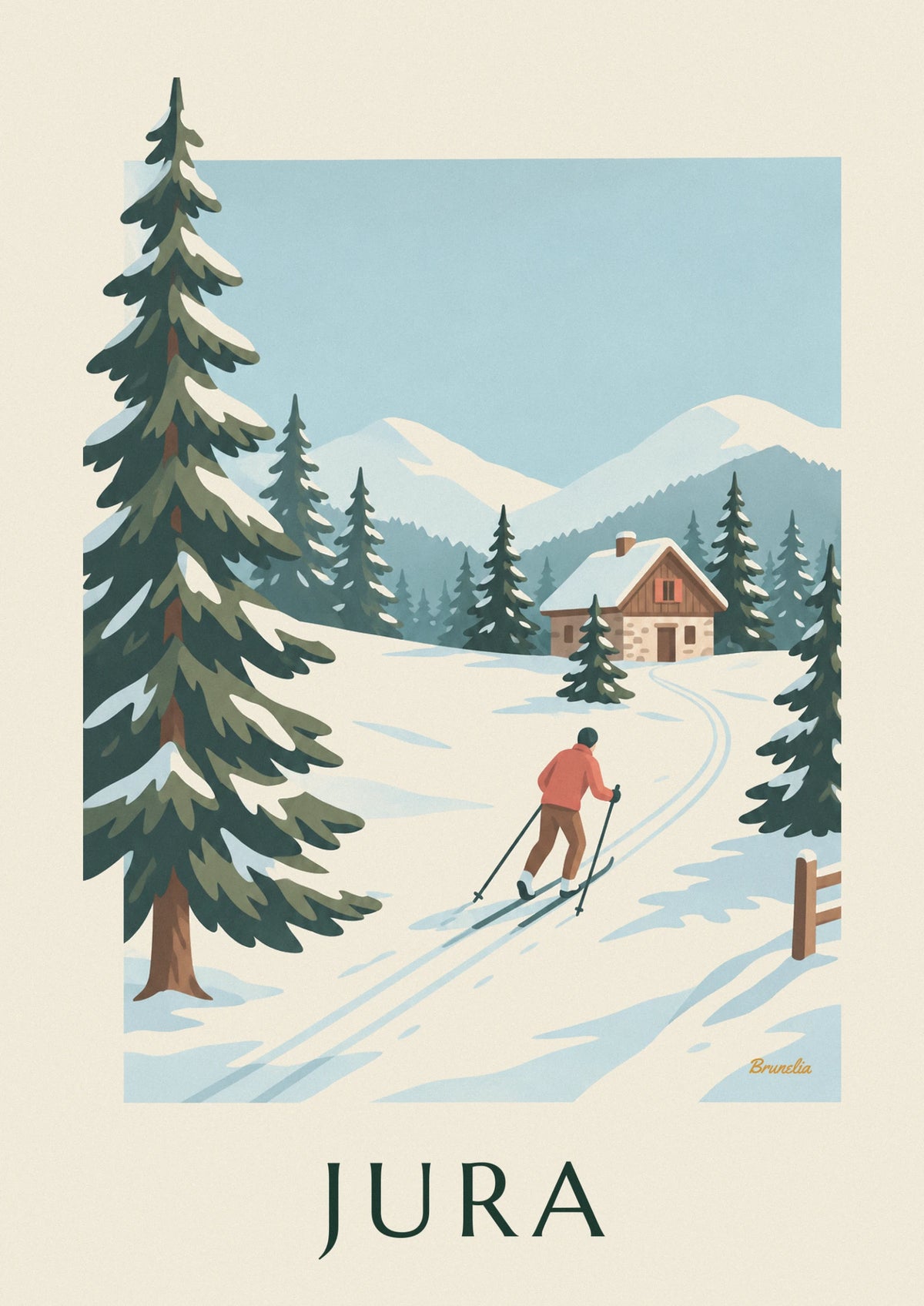 Affiche ski de fond dans les forêts de sapins du Jura