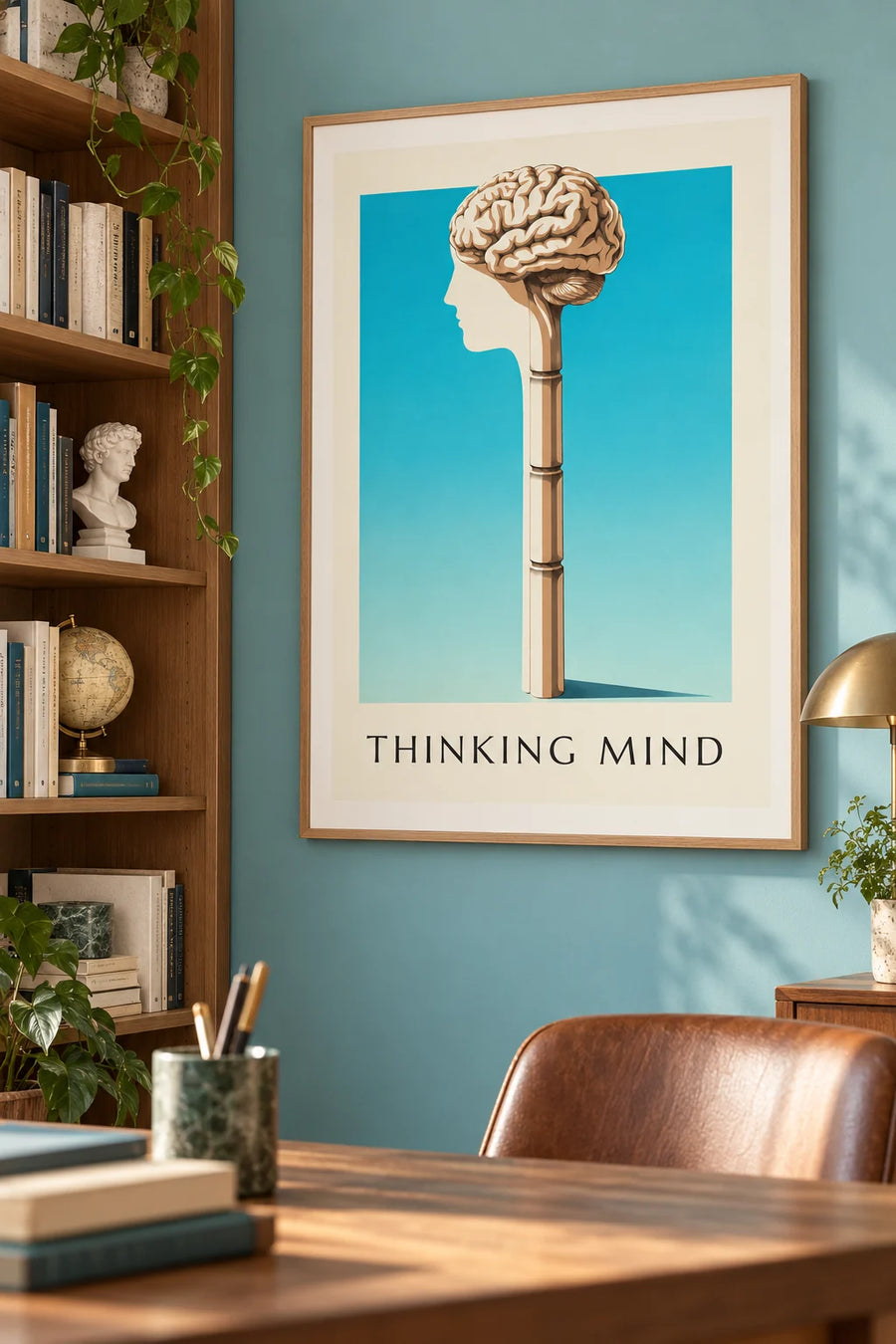 Poster anatomische Tafel des menschlichen Gehirns im Profil: gerahmt an der Wand