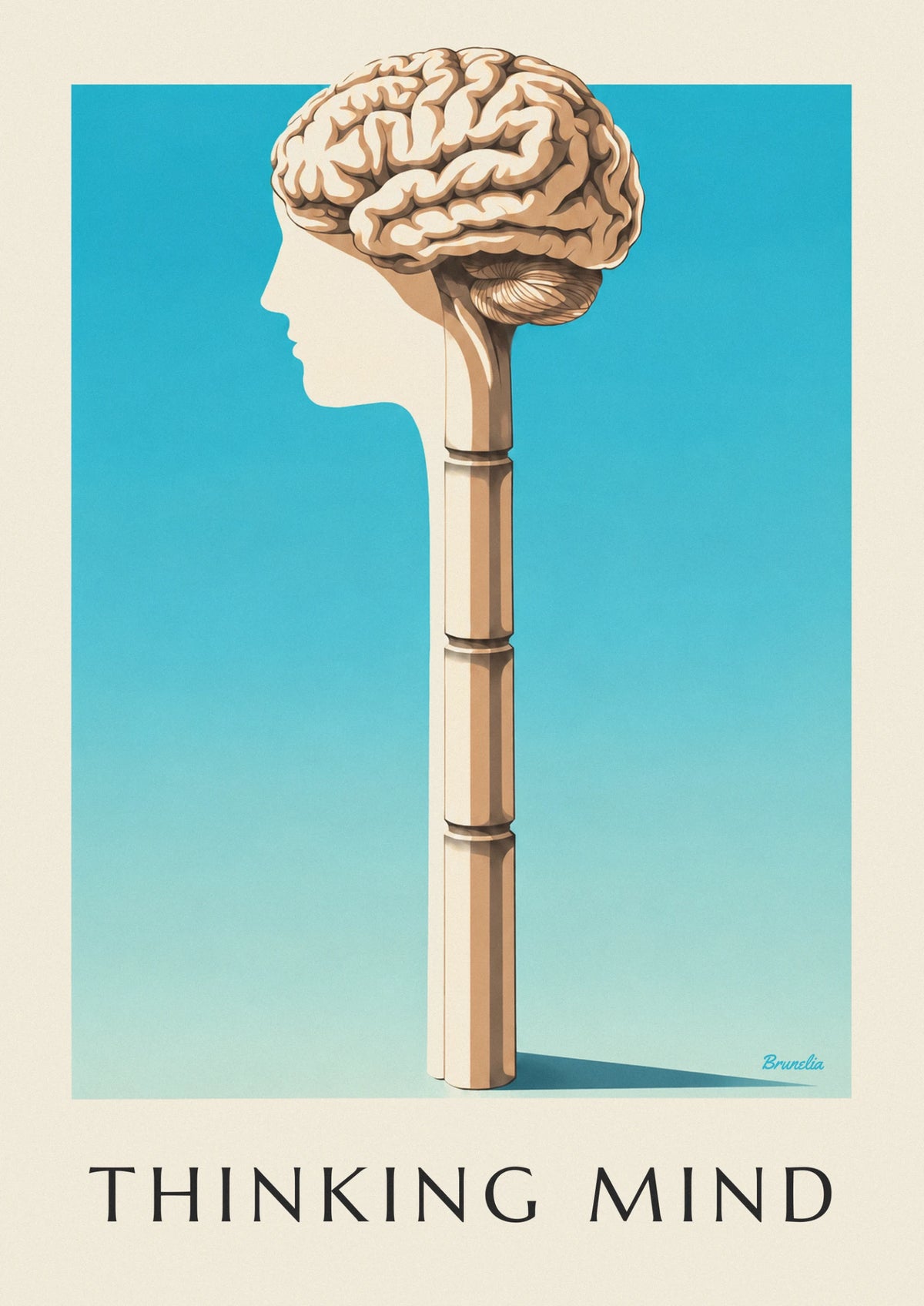 Human brain anatomical chart in profile poster