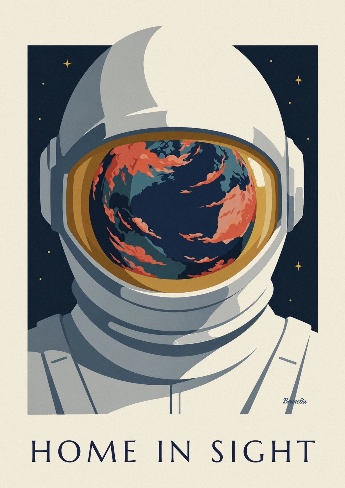Earth reflected in an astronaut’s helmet poster