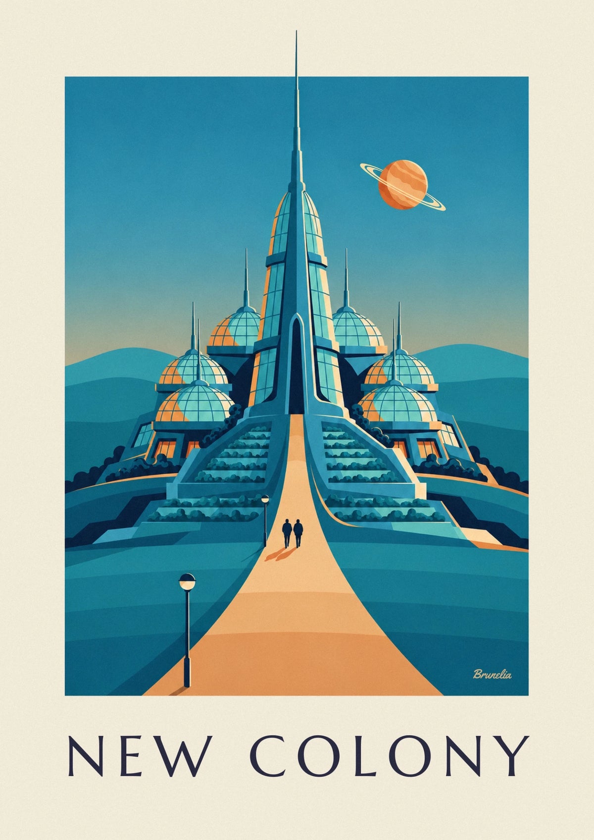 Glass dome colony on a distant planet poster