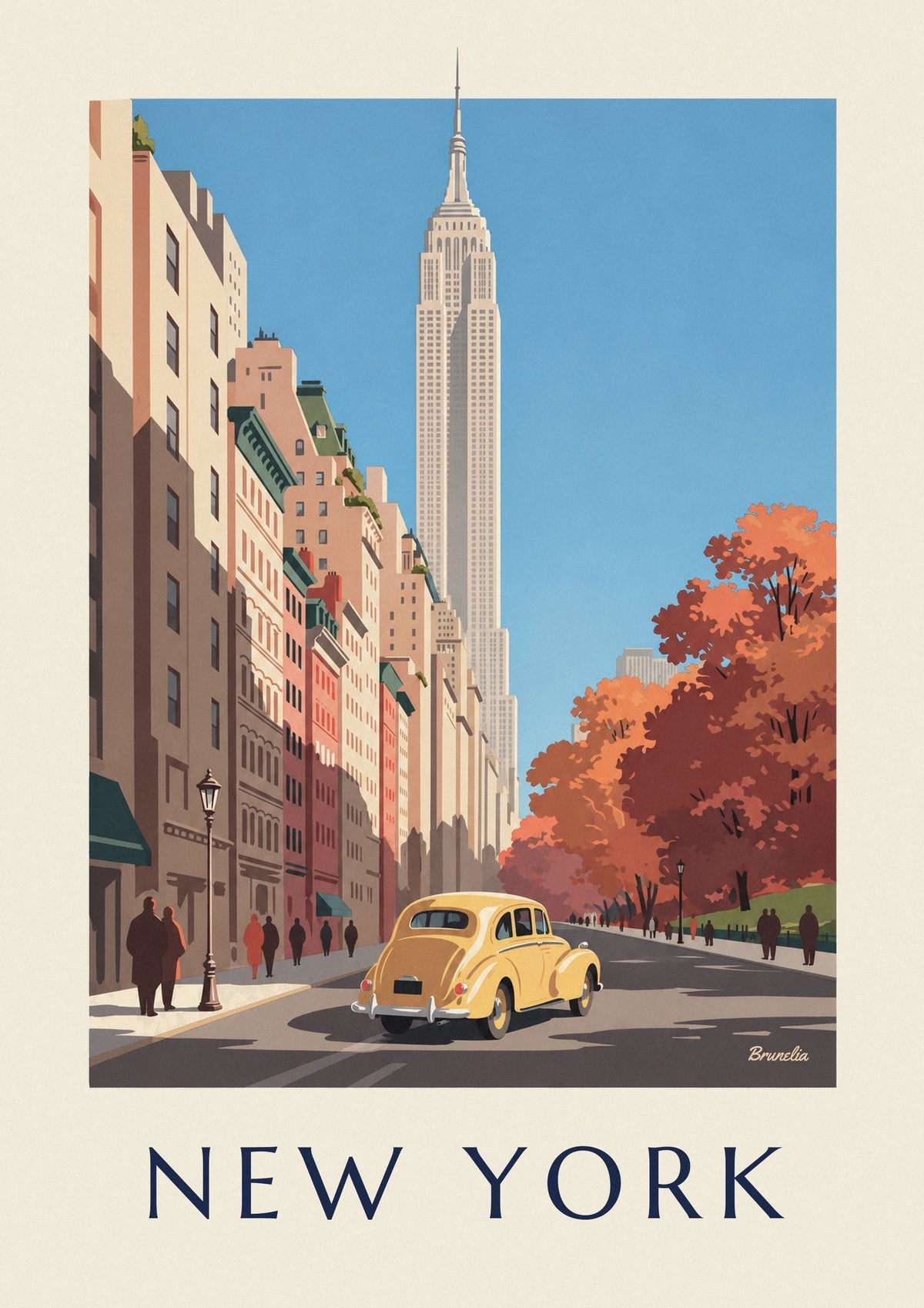 Yellow car and Empire State Building in autumn poster