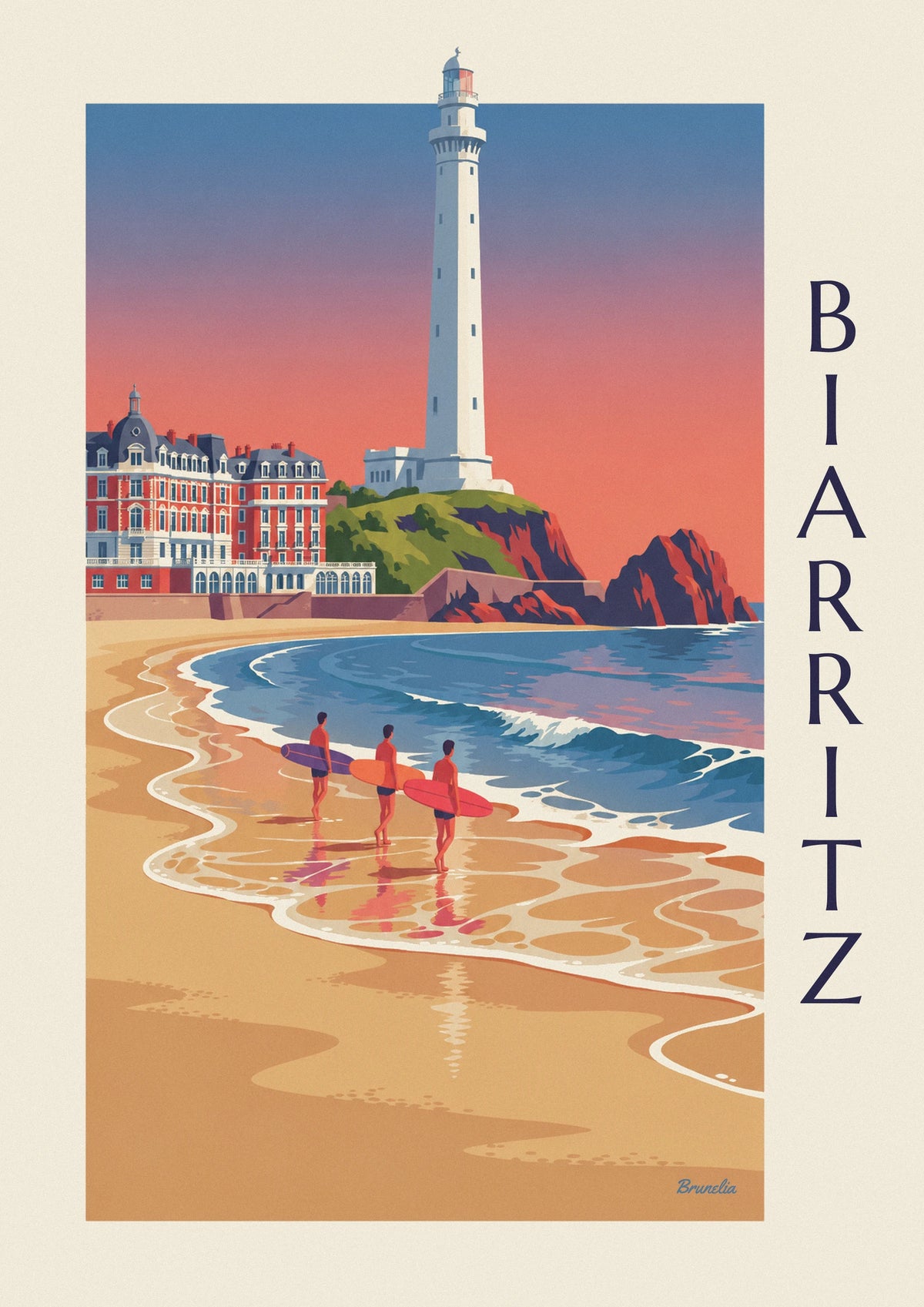 Poster Surfer und Longboards vor dem Hôtel du Palais in Biarritz