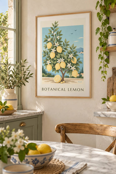 Poster Zitronenbaum Citrus limon als botanische Tafel : gerahmt an der Wand