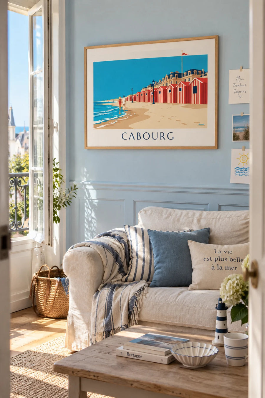 Affiche cabines de plage et Grand Hôtel de Cabourg : encadrée au mur