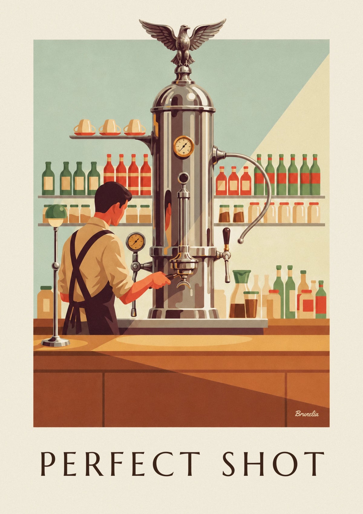 Lever espresso machine on Italian counter poster