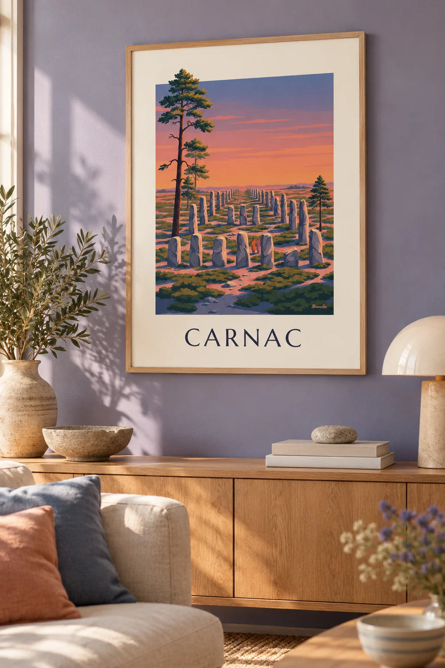 Affiche menhirs de Carnac au coucher du soleil : encadrée au mur