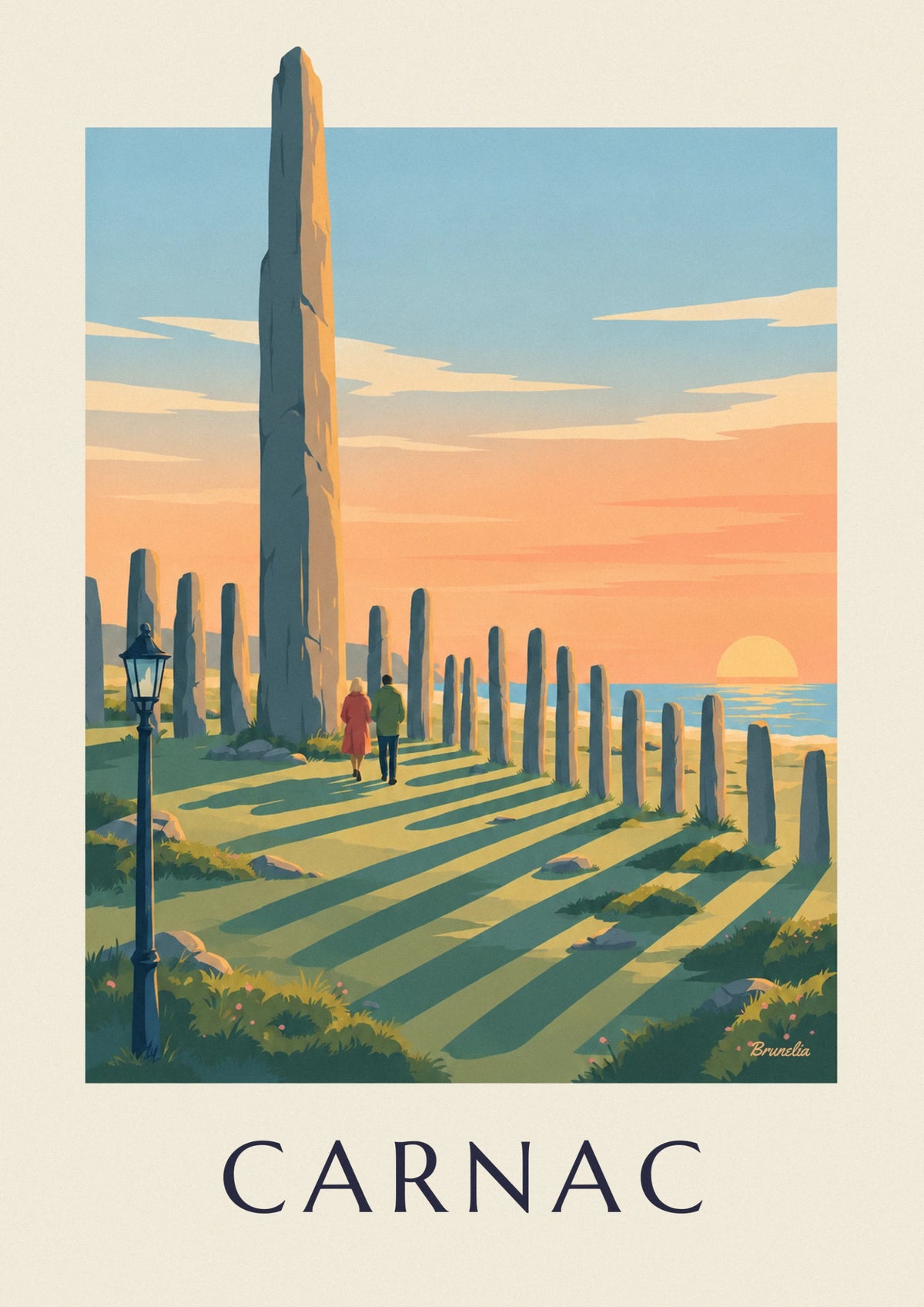 Affiche menhirs de Carnac au coucher du soleil