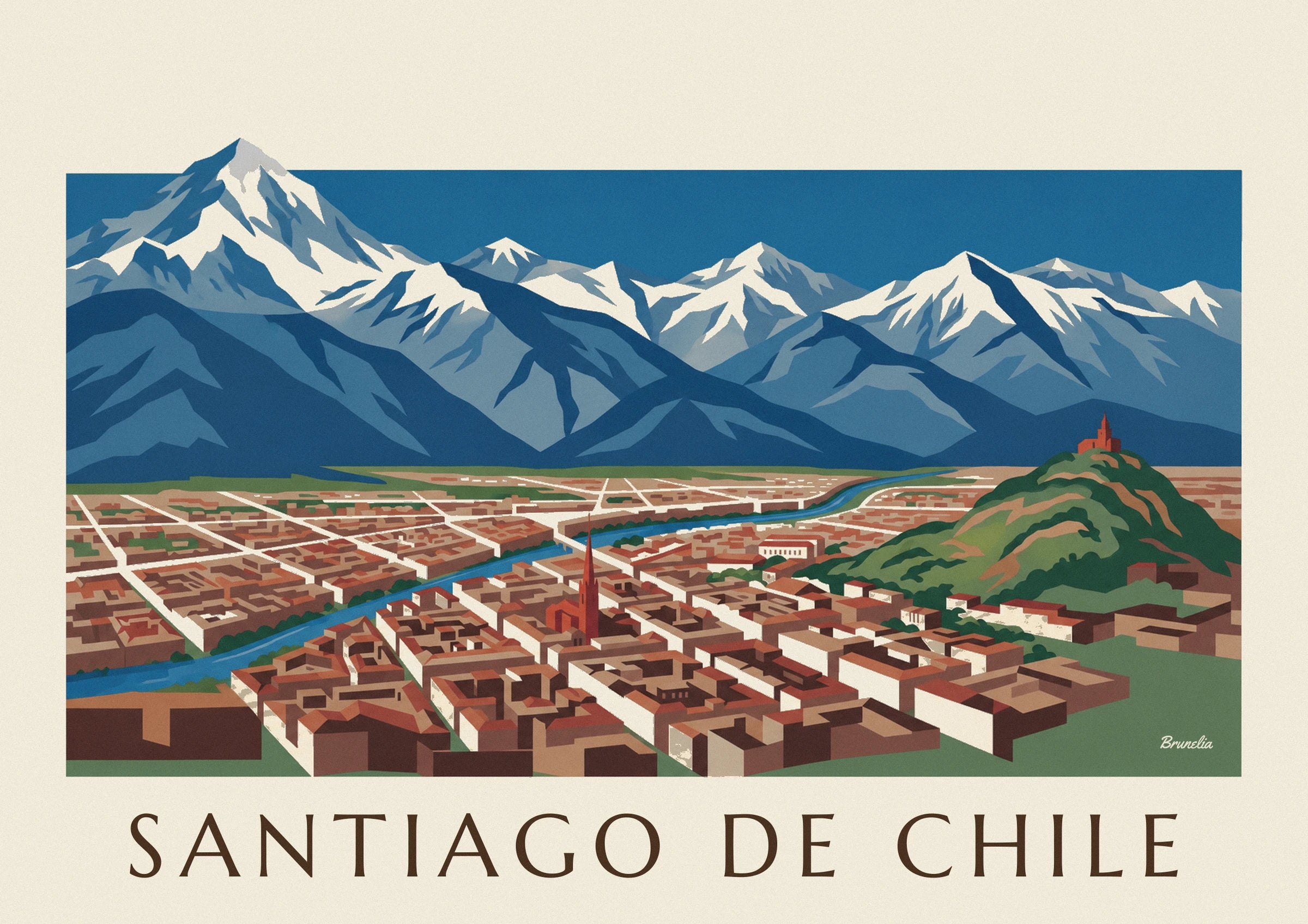 Santiago de Chile and the Andes illustrated map poster: close-up detail