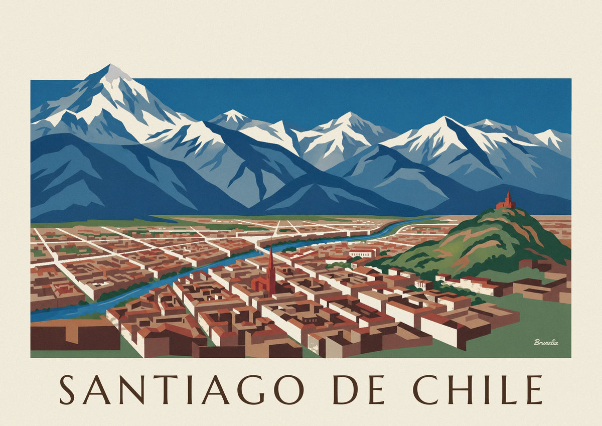 Poster illustrierte Karte von Santiago de Chile und den Anden