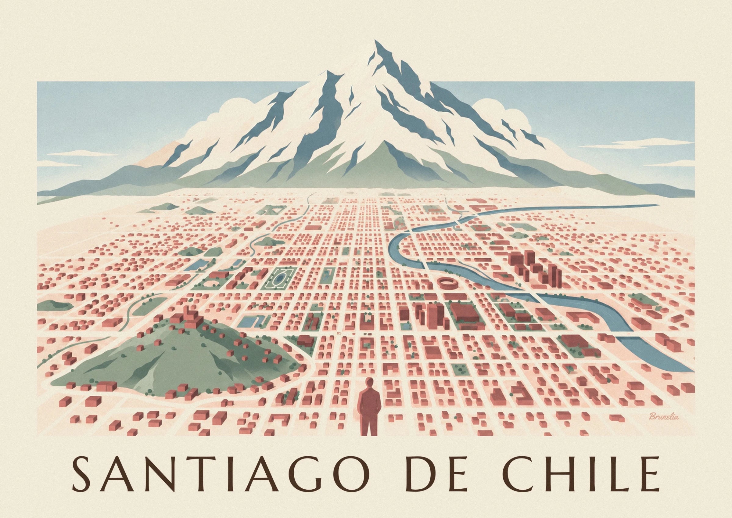 Les sommets escarpés des Andes aux ombres bleutées au-dessus des rues de Santiago