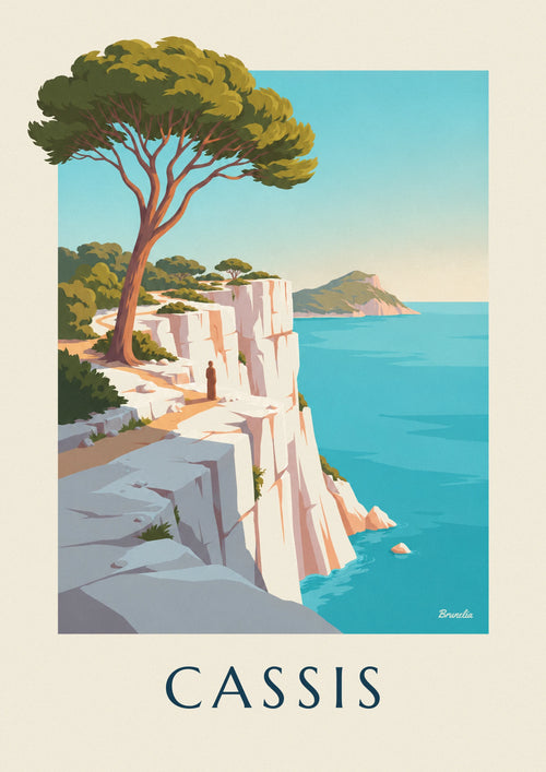 Affiche falaises, pin parasol et cap Canaille à Cassis : l'affiche entière